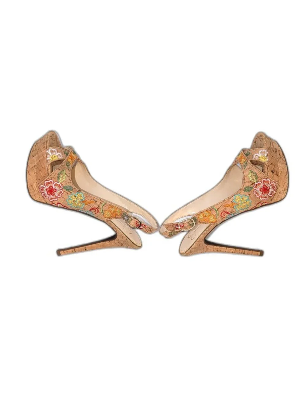Jessica Simpson | Willey Slingback Embroidered Cork Heels Pumps | Size 6.5